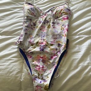 J Crew X Flora Obscura One Piece Strappy Back Plunge in Kaleidoscope Floral NWT